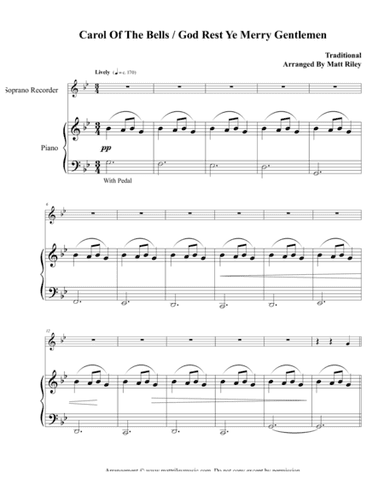 Carol of the Bells / God Rest Ye Merry Gentlemen – Soprano Recorder (arr. www.mattrileymusic.com)