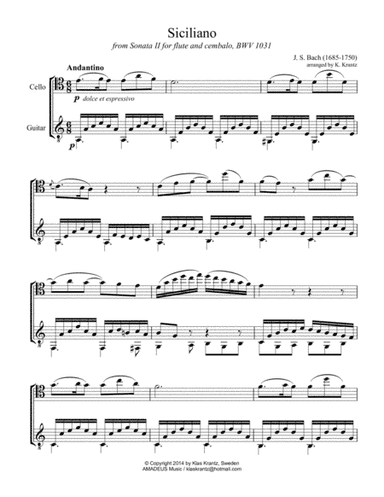 Siciliano BWV 1031 (A Minor) for cello and guitar (arr. Amadeus Music)