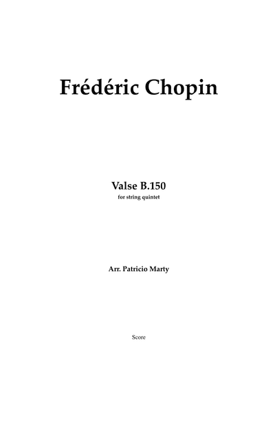 Valse B.150 in A minor - String Quintet Score & Parts (arr. Patricio Marty)
