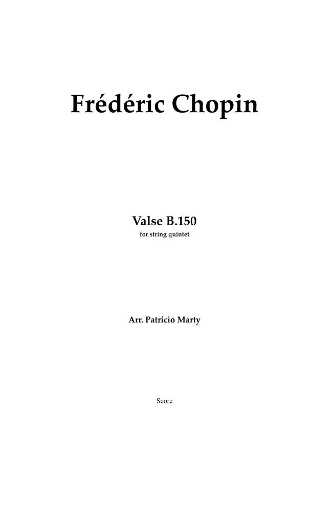 Valse B.150 in A minor - String Quintet Score & Parts (arr. Patricio Marty)