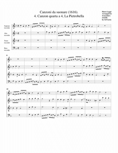 La Pietrobella a4 (Canzoni da suonare,1616, no.4) (arrangement for 4 recorders) (arr. Gil Garty)