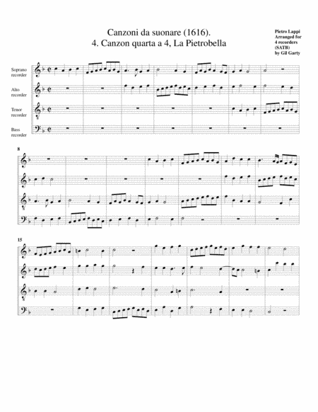 La Pietrobella a4 (Canzoni da suonare,1616, no.4) (arrangement for 4 recorders) (arr. Gil Garty)