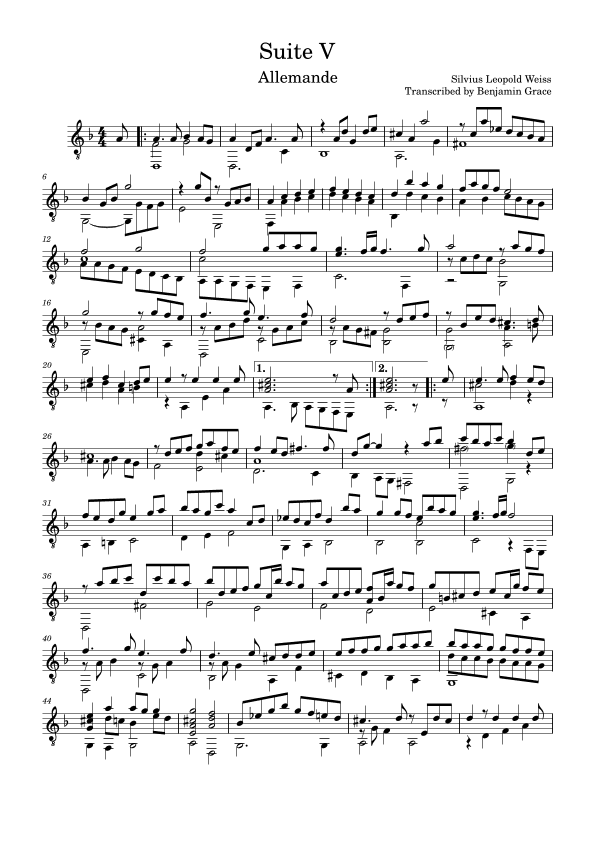 Silvius Leopold Weiss Suite 5 Allemande (arr. Benjamin Grace)