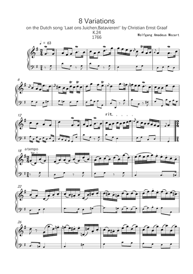 Mozart K.24/K24-Variations on the Dutch song 'Laat ons Juichen,Batavieren!' by C.E.Graaf (arr. Mozart)