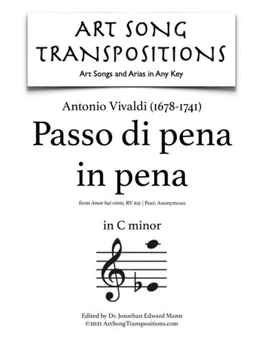 VIVALDI: Passo di pena in pena (transposed to C minor) (arr. ArtSongTranspositions.com)
