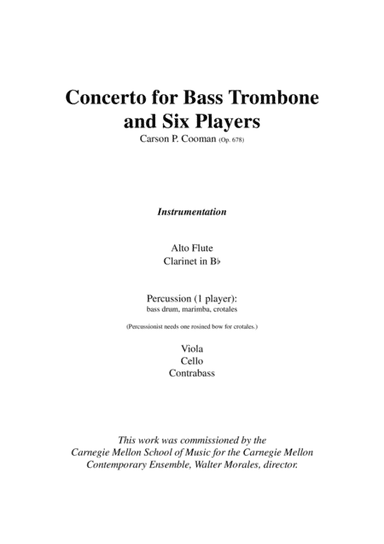 Carson Cooman: Concerto for Bass Trombone and Six Players (2006), score and parts