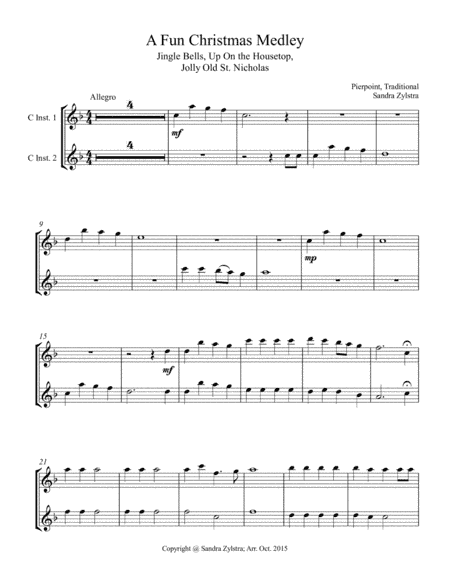 A Fun Christmas Medley (treble C instrument duet, parts only) (arr. Sandra Zylstra)