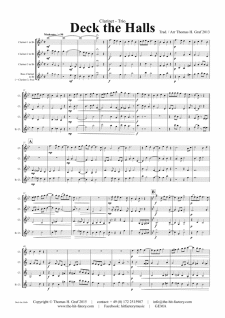 Deck the halls - Christmas Carol - Polyphonic - Clarinet Trio (arr. Thomas H. Graf)