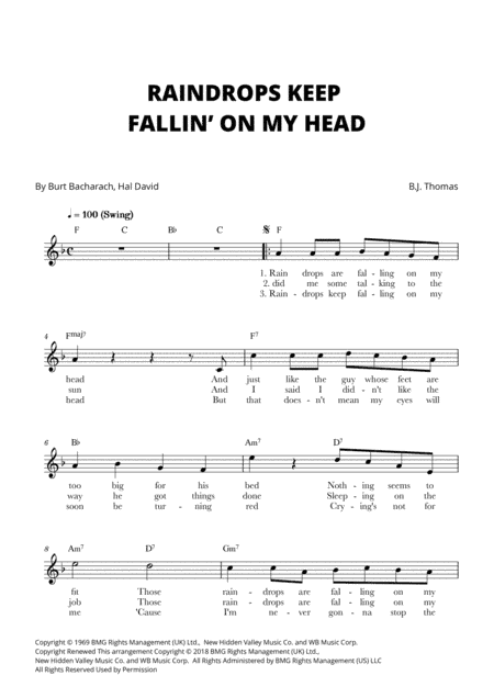 Raindrops Keep Fallin' On My Head (arr. Cadenza Editions)