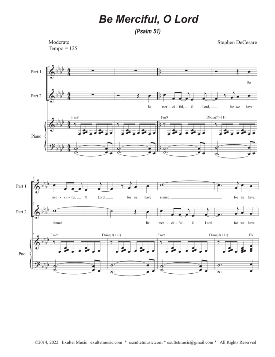 Be Merciful, O Lord (Psalm 51) (2-part choir)