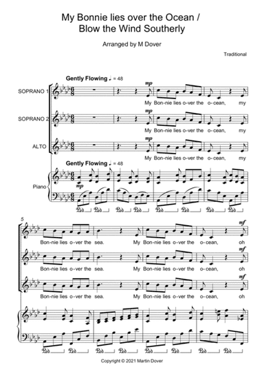 My Bonnie lies over the Ocean / Blow the Wind Southerly - 3 part choir SSA Upper Voices (arr. Martin Dover)