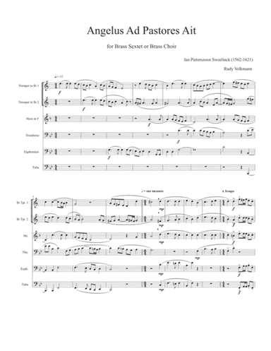 Angelus Ad Pastores Ait - Sweelinck - for Brass Sextet or Brass Choir (arr. Rudy Volkmann)