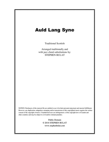 Auld Lang Syne - Lead sheet arranged in traditional and jazz style (key of F) (arr. Stephen Bulat)