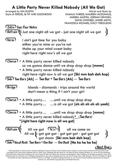 A Little Party Never Killed Nobody (all We Got) (arr. Ian Dustin)