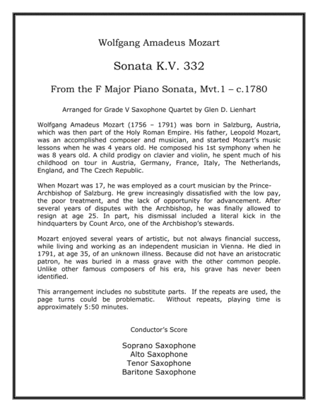 Sonata KV 332 (arr. Glen D. Lienhart)