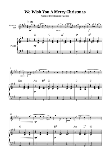 We Wish You a Merry Christmas (for solo baritone sax with piano accompaniment) (arr. Rodrigo Faleiros)