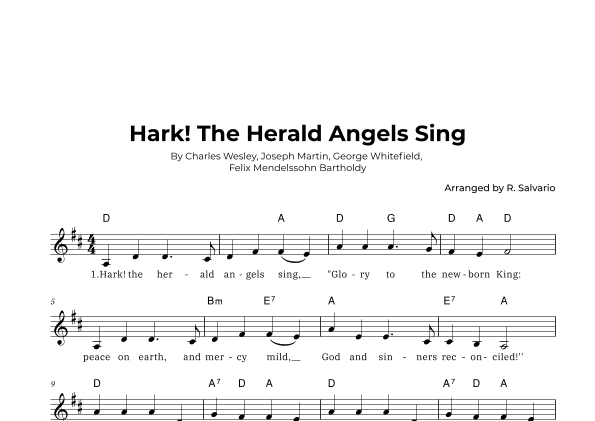 Hark! The Herald Angels Sing (Key of D Major) (arr. R. Salvario)