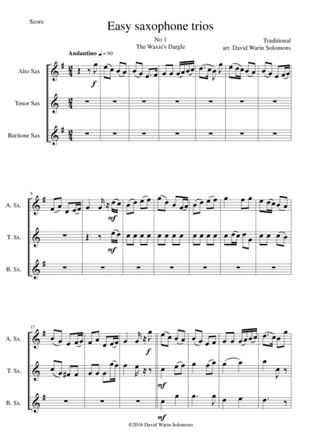 15 easy saxophone trios (arr. David Warin Solomons)