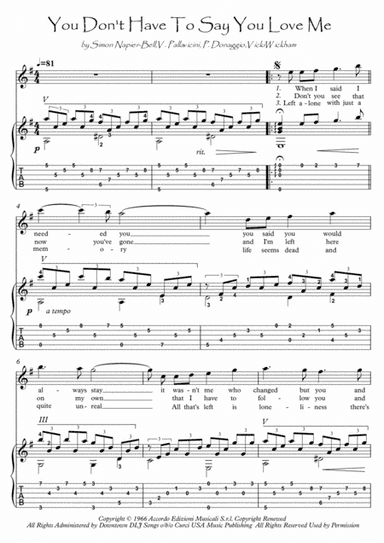 You Don't Have To Say You Love Me (arr. PianoSheetNow)