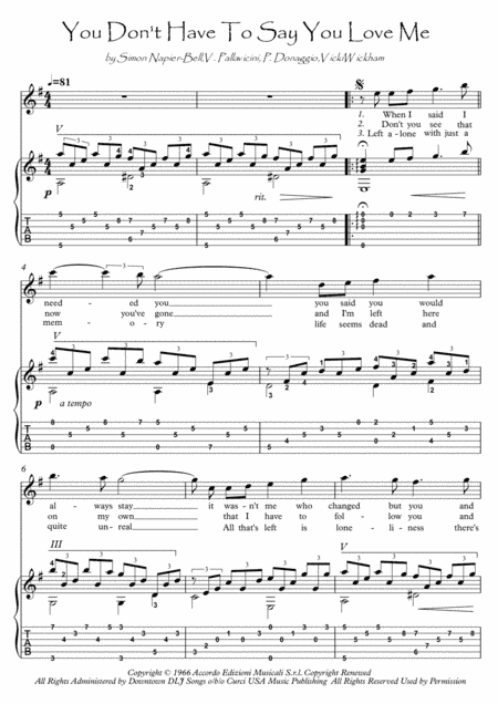 You Don't Have To Say You Love Me (arr. PianoSheetNow)