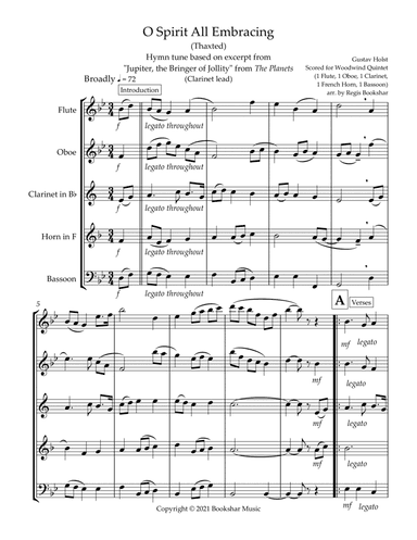 O Spirit All-Embracing (Thaxted) (Bb) (Woodwind Quintet - 1 Flute, 1 Oboe, 1 Clar, 1 Hrn, 1 Bassoon) (arr. Regis Bookshar)
