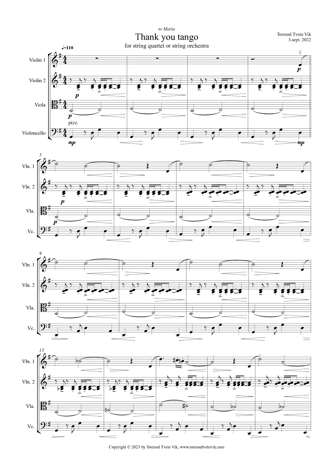 Thank you Tango for String Quartet