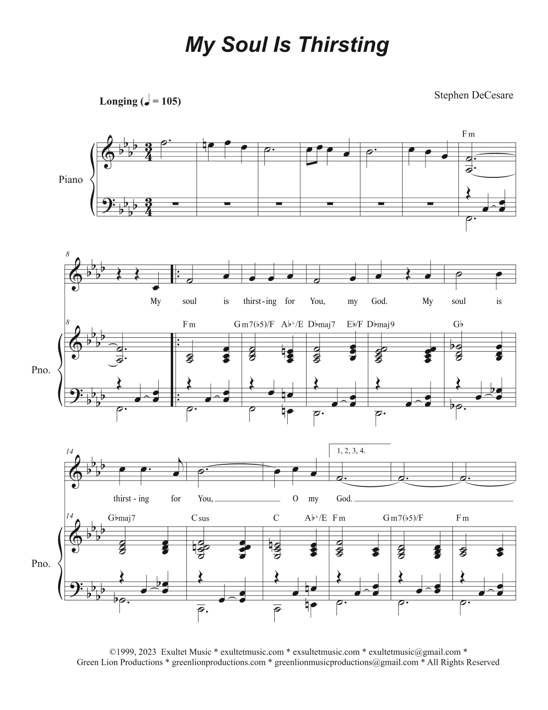 My Soul Is Thirsting (Unison choir)