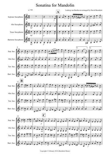 Sonatina by Beethoven for Saxophone Quartet (arr. David Burndrett)