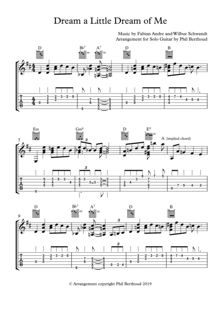 Dream a Little Dream of Me - Solo Guitar (plectrum or fingerpicking) (arr. Phil Berthoud)
