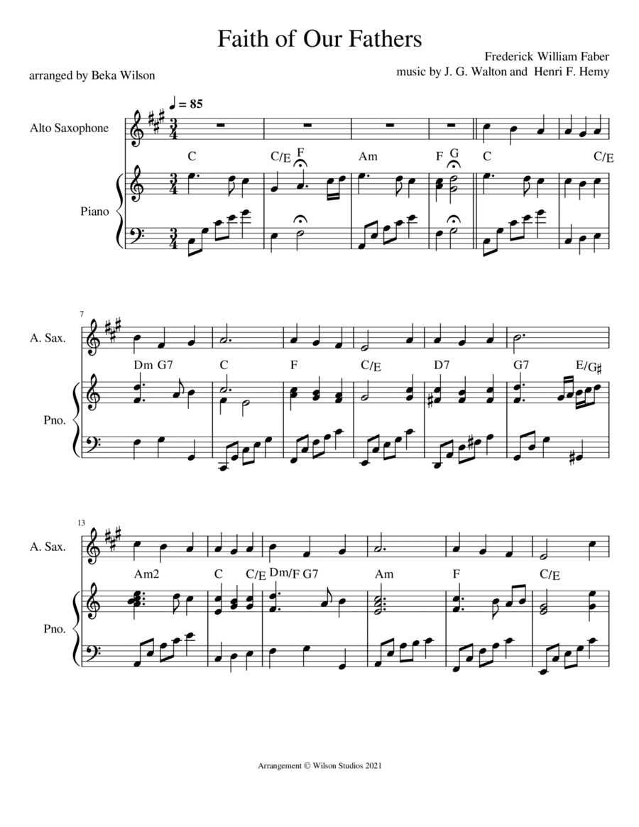 Faith of Our Fathers--alto sax solo (arr. Beka Wilson)