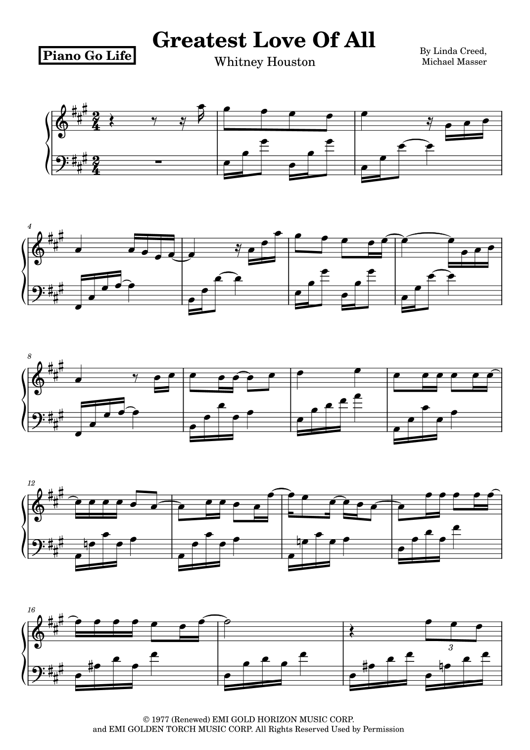 The Greatest Love Of All (arr. Piano Go Life)