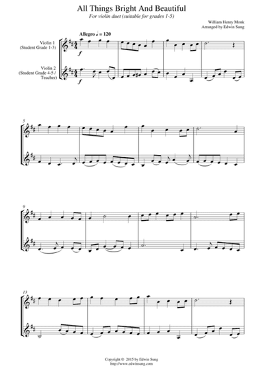 All Things Bright And Beautiful (for violin duet, suitable for grades 1-5) (arr. Edwin Sung)