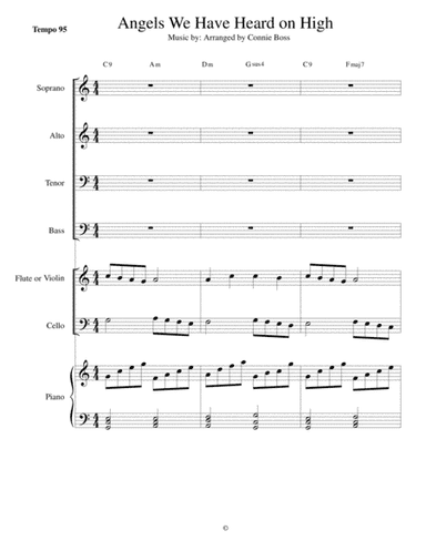 Angels We Have Heard on High -SATB with violin, cello or flute parts and  piano (arr. Connie Boss)