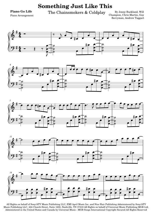 Something Just Like This (arr. Piano Go Life)