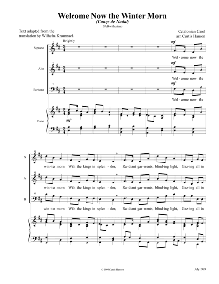 Welcome Now the Winter Morn (SAB) (arr. Curtis Hanson)