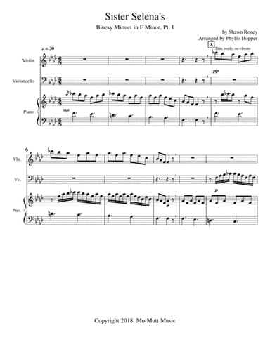 Sister Selena's Bluesy Minuet in F Minor, Pt. I (For Piano, Violin and Violoncello)
