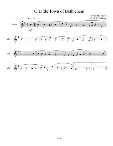 O Little Town of Bethlehem (Violin Solo) (arr. B. C. Dockery)