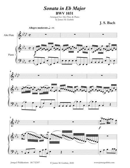 BACH: Sonata in Eb BWV 1031 for Alto Flute & Piano (arr. James Guthrie, ASCAP)