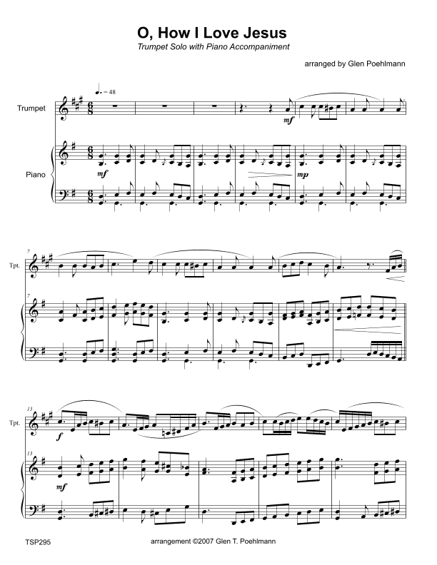 O HOW I LOVE JESUS - TRUMPET SOLO (Grade 4-)  with Piano Accompaniment (arr. Glen Poehlmann)
