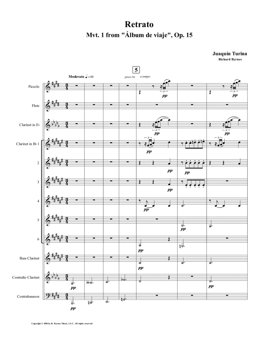 Retrato (Mvt. 1 from Álbum de viaje, Op.15) by Juaquín Turina (Clarinet Nonet + Fl,Picc,Cbn.) (arr. Richard Byrnes)