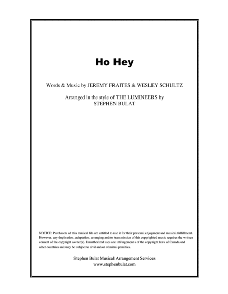 Ho Hey (arr. Stephen Bulat)