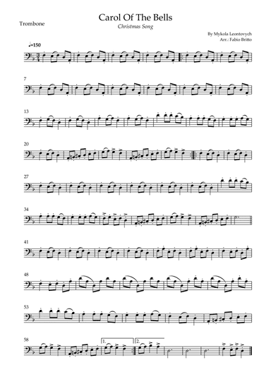 Carol Of The Bells (Christmas Song) for Trombone Solo (D Minor) (arr. Fabio Britto)