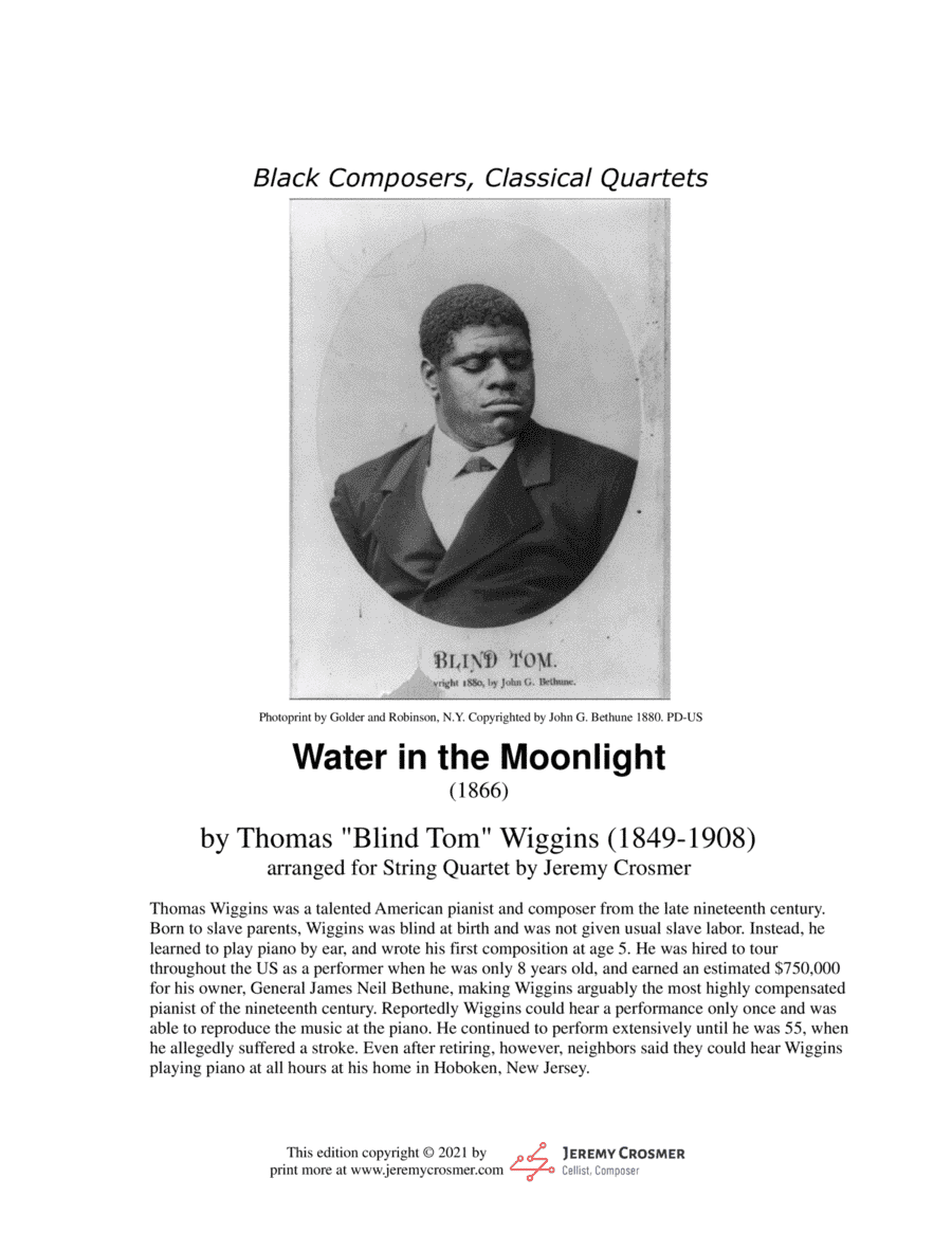 Thomas Wiggins - Water in the Moonlight - Black Composers, Classical Quartets (arr. Jeremy Crosmer)