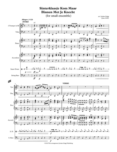 Sinterklaasje Kom Maar Binnen Met Je Knecht (for small ensemble) 2 minute (arr. Jordan Grigg)