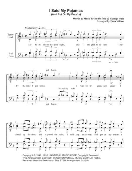 I Said My Pajamas (and Put On My Pray'rs) (arr. Fran Wilson)