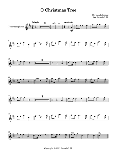 O Christmas Tree for tenor saxophone and piano (easy) (arr. Daniel C. M.)