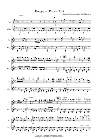 Hungarian Dance No.5 for Flute and Violin Duet (arr. David Burndrett)