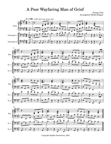 A Poor Wayfaring Man of Grief - cello duet (arr. Phyllis Hopper)