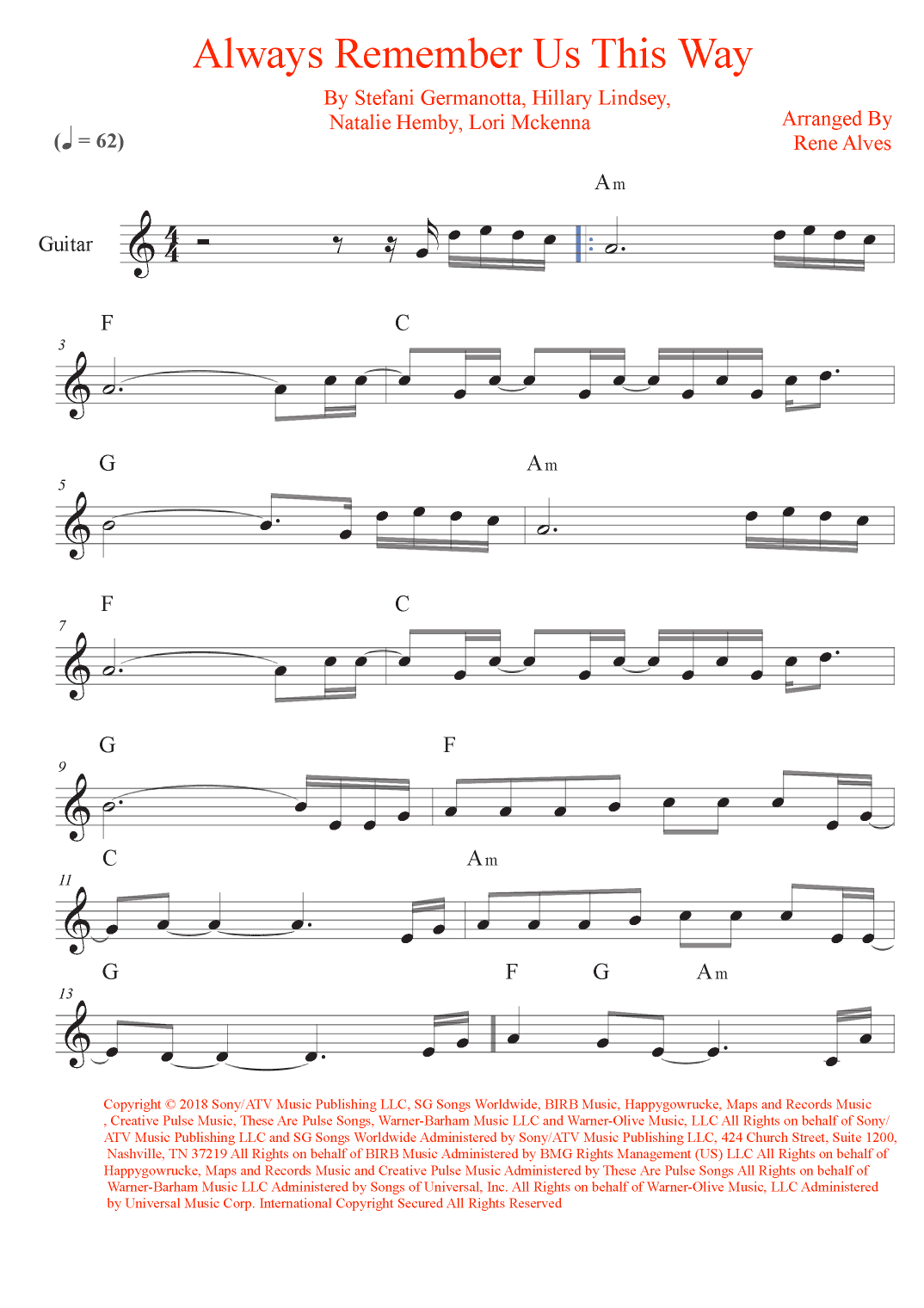 Always Remember Us This Way (arr. Rene Alves)
