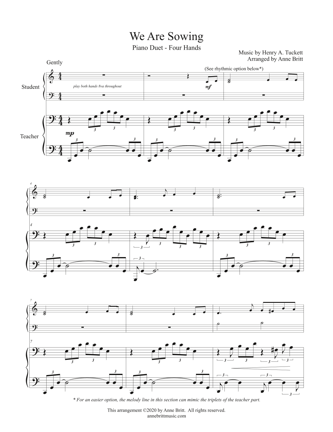 We Are Sowing (student/teacher piano duet) (arr. Anne Britt)